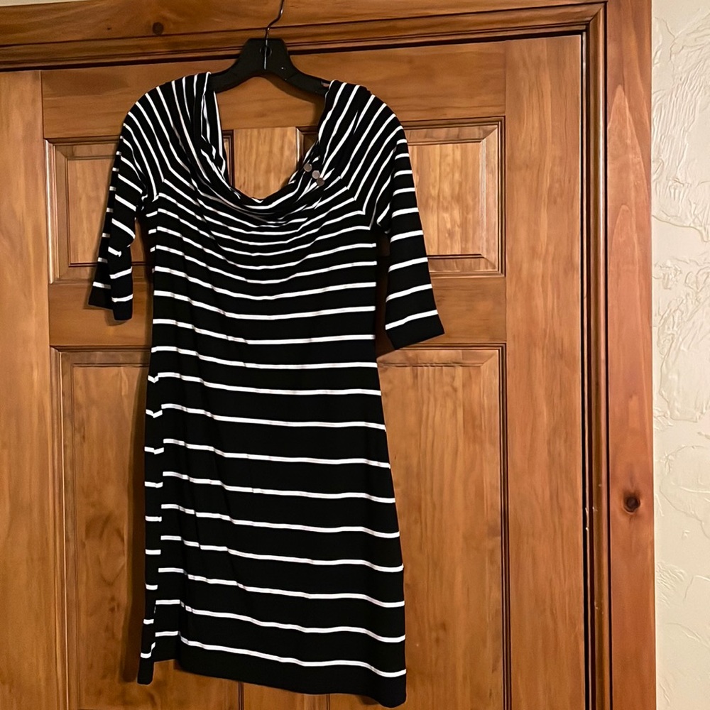 Black and white striped dress